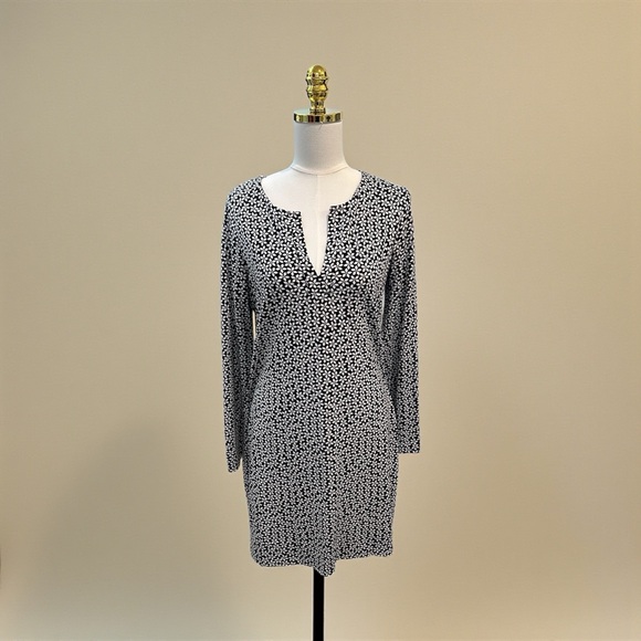 Diane Von Furstenberg DVF Reina Silk Blend Shift Dress Daisy Black/White Sz 12 - Picture 12 of 14